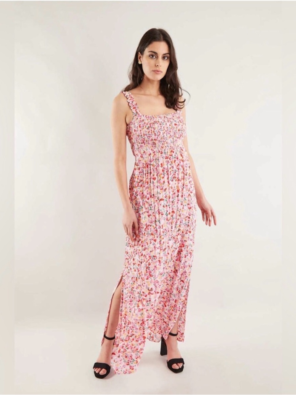 Seraphine Sz 10 Floral Cottagecore Maternity Pink Smocked Maxi Dress